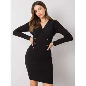 ČERNÉ DÁMSKÉ PŘILÉHAVÉ ŠATY S KNOFLÍKY EM-SK-J50027.63P-BLACK Velikost: M/L