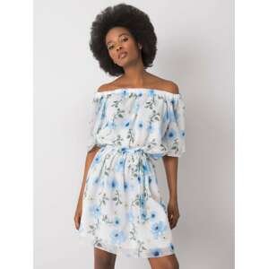 Bílé dámské šaty s modrými květy LK-SK-508208.65P-white Velikost: 38