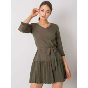 KHAKI DÁMSKÉ ŠATY S VÁZÁNÍM LK-SK-507733.80P-KHAKI Velikost: 36