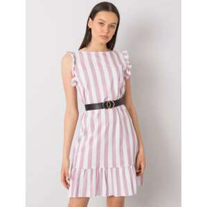 PUDROVÉ DÁMSKÉ PRUHOVANÉ ŠATY DHJ-SK-11595.24P-PINK Velikost: ONE SIZE