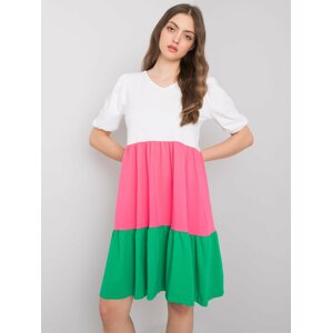 LEŽÉRNÍ ŠATY KYLIE - BÍLÁ-RŮŽOVÁ-ZELENÁ RV-SK-6764.64-WHITE-PINK-GREEN Velikost: S