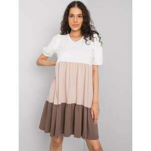 LEŽÉRNÍ ŠATY KYLIE - BÍLÁ-BÉŽOVÁ-HNĚDÁ RV-SK-6764.64-WHITE-BEIGE-BROWN Velikost: XL