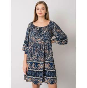 TMAVĚ MODRÉ VZOROVANÉ ŠATY -TW-SK-BI-H3004.37X-DARK BLUE Velikost: ONE SIZE