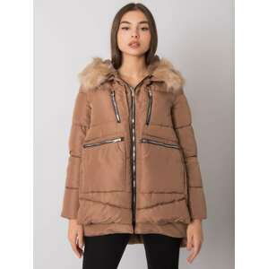 Světle hnědá dámská zimní bunda se zipy NM-KR-H-1072.95P-camel Velikost: M