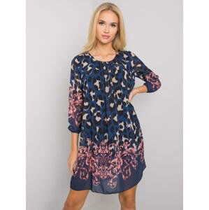 MODRÉ ŠATY S BAREVNÝMI VZORY -TW-SK-BI-2667-2.92P-NAVY Velikost: M