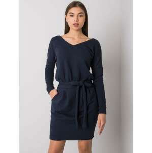 TMAVĚ MODRÉ DÁMSKÉ ŠATY S KAPSAMI RV-SK-6037.18X-DARK BLUE Velikost: M