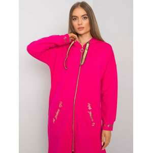 FUCHSIOVÁ DLOUHÁ MIKINA NA ZIP S KAPUCÍ A NÁPISY RV-BL-6782.91-FUCHSIA PINK Velikost: S/M