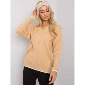 BÉŽOVÝ SVETR S V VÝSTŘIHEM GIRONA ASM-SW-7433.96-BEIGE Velikost: ONE SIZE