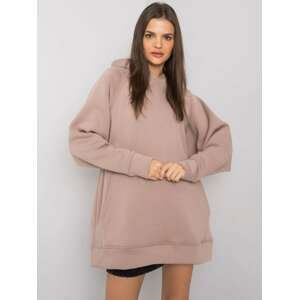 TMAVĚ BÉŽOVÁ DÁMSKÁ MIKINA S KAPUCÍ -RV-BL-7369.67-DARK BEIGE Velikost: S/M