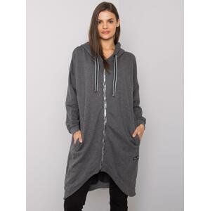 TMAVĚ ŠEDÁ DLOUHÁ MIKINA NA ZIP JASSALINA S KAPUCÍ RV-BL-7242.13P-DARK GREY Velikost: S/M