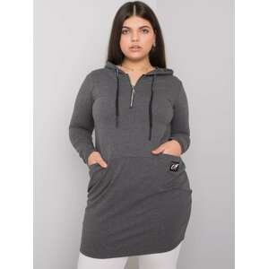 TMAVĚ ŠEDÁ  OVERSIZE TUNIKA KIERRA S KAPUCÍ A ZIPEM RV-TU-7238.36-DARK GREY Velikost: ONE SIZE