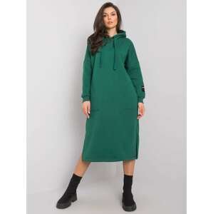 TMAVĚ ZELENÉ DÁMSKÉ DLOUHÉ MIKINOVÉ ŠATY S KAPUCÍ RV-SK-7359.25X-DARK GREEN Velikost: S/M