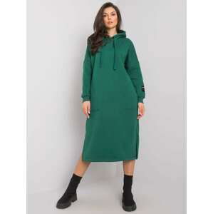 TMAVĚ ZELENÉ DÁMSKÉ DLOUHÉ MIKINOVÉ ŠATY S KAPUCÍ RV-SK-7359.25X-DARK GREEN Velikost: L/XL