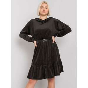 ČERNÉ VELUROVÉ MINI ŠATY S KAPUCÍ FA-SK-7563.11P-BLACK Velikost: ONE SIZE