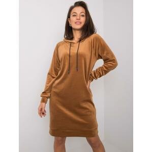 KARAMELOVÉ  VELUROVÉ MIKINOVÉ ŠATY MESSINA FA-SK-7495.17P-CARAMEL BROWN Velikost: ONE SIZE