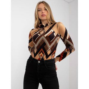 HNĚDÉ DÁMSKÉ VZOROVANÉ TRIČKO S DLOUHÝMI RUKÁVY DHJ-BZ-6291-2.32P-BROWN Velikost: ONE SIZE