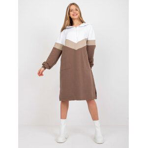 HNĚDO-BÍLÉ DÁMSKÉ MIKINOVÉ ŠATY RV-SK-7462.00-WHITE-BROWN Velikost: S/M