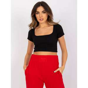 ČERNÝ DÁMSKÝ CROP TOP S KRÁTKÝMI RUKÁVY RV-TS-7538.12P-BLACK Velikost: S