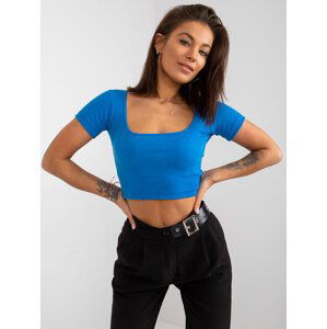 MODRÝ DÁMSKÝ CROP TOP S KRÁTKÝMI RUKÁVY RV-TS-7538.12P-BLUE Velikost: XS