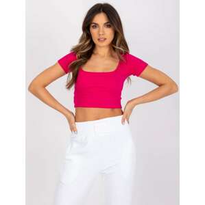 RŮŽOVÝ DÁMSKÝ CROP TOP S KRÁTKÝMI RUKÁVY RV-TS-7538.12P-FUCHSIA Velikost: XS