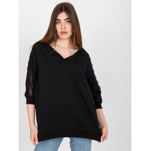 ČERNÁ OVERSIZE HALENKA LEJA S KRAJKOU -RV-BZ-7557.01-BLACK Velikost: S/M