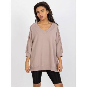 TMAVĚ BÉŽOVÁ OVERSIZE HALENKA LEJA S KRAJKOU -RV-BZ-7557.01-DARK BEIGE Velikost: L/XL