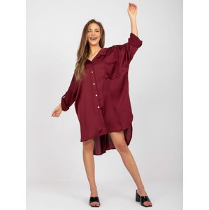 BORDÓ SATÉNOVÉ KOŠILOVÉ ŠATY DHJ-SK-13938-1.63P-BORDO Velikost: ONE SIZE