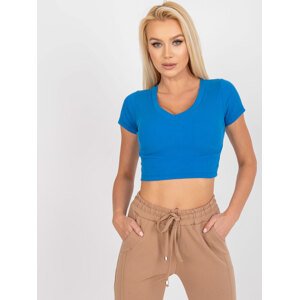 MODRÝ CROP TOP EDITTA S KRÁTKÝM RUKÁVEM RV-TS-7681.18-BLUE Velikost: M