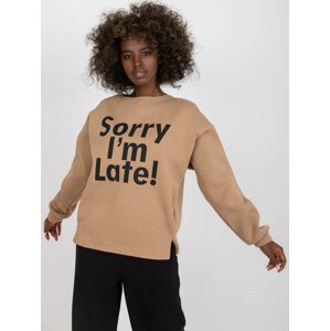 TMAVĚ BÉŽOVÉ MIKINA FRANCISCO S NÁPISEM "SORRY I´M LATE" -EM-BL-U624.99-DARK BEIGE Velikost: ONE SIZE