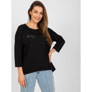 ČERNÉ TRIČKO SAMANTHA S NÁPISEM "HAPPINESS" -RV-BZ-7766.78-BLACK Velikost: L/XL