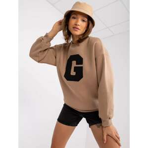 TMAVĚ BÉŽOVÁ MIKINA SEVERINE S PÍSMENEM "G" -EM-BL-617/G.11-DARK BEIGE Velikost: ONE SIZE