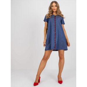 TMAVĚ MODRÉ ŠATY S ČERVENÝM PRUHEM -LK-SK-506799.52P-DARK BLUE Velikost: 38