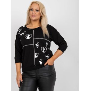 ČERNÁ HALENKA S POTISKEM KOČEK -RV-BZ-7575.26P-BLACK Velikost: ONE SIZE