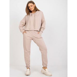 BÉŽOVÁ VOLNÁ BASIC TEPLÁKOVKA S KAPUCÍ -RV-KMPL-7826.82P-BEIGE Velikost: S/M