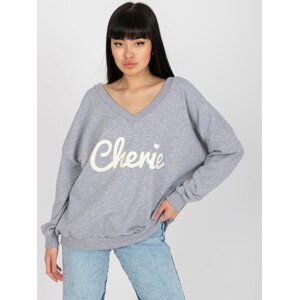 ŠEDÁ MIKINA S VÝSTŘIHEM DO V "CHERIE" -FA-BL-7754.55P-GREY Velikost: ONE SIZE