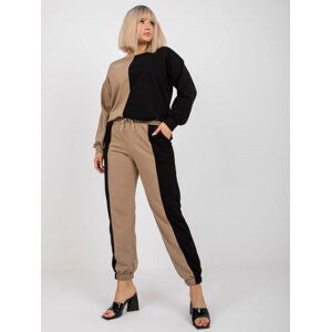 ČERNO-BÉŽOVÁ TEPLÁKOVÁ SOUPRAVA AMISHI EM-KMPL-639.88-BLACK-BEIGE Velikost: S/M