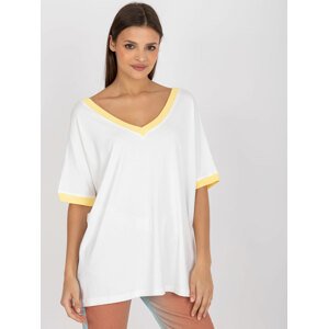 BÍLÉ DÁMSKÉ TRIČKO SE ŽLUTÝMI LEMY FA-BZ-7766.81P-WHITE-YELLOW Velikost: ONE SIZE