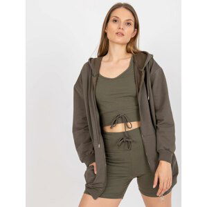 KHAKI TŘÍDÍLNÁ SOUPRAVA TOPU, KRAŤASŮ A MIKINY -FA-KMPL-7742.56P-KHAKI Velikost: L/XL