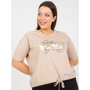 BÉŽOVÉ TRIČKO "STAY BEAUTIFIL" S VÁZÁNÍM -RV-BZ-7673.49P-BEIGE Velikost: ONE SIZE