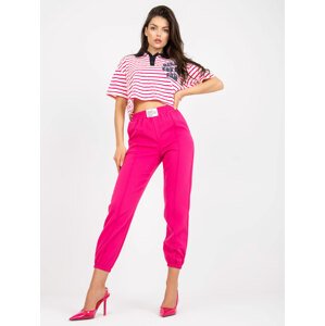 TMAVĚ RŮŽOVÉ DÁMSKÉ TEPLÁKY S VYSOKÝM PASEM DHJ-SP-15832.64-FUCHSIA Velikost: XL