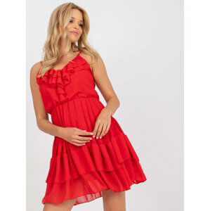 ČERVENÉ VOLÁNOVÉ MINI ŠATY -TW-SK-BI-1158.77-RED Velikost: ONE SIZE