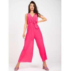 RŮŽOVÝ DLOUHÝ PLISOVANÝ OVERAL SE ŠIROKÝMI NOHAVICEMI -DHJ-KO-13755.41-PINK Velikost: ONE SIZE