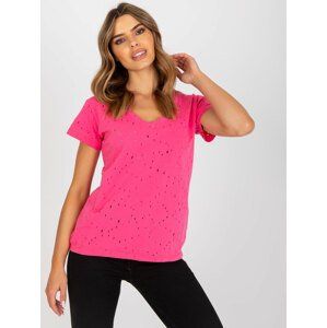 RŮŽOVÉ TRIČKO S DĚROVÁNÍM -FA-TS-6967.77P-PINK Velikost: ONE SIZE