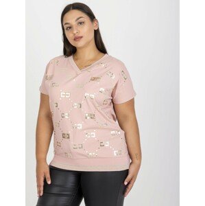 SVĚTLE RŮŽOVÉ DÁMSKÉ TRIČKO S LESKLÝM POTISKEM RV-BZ-7646.25X-LIGHT PINK Velikost: ONE SIZE