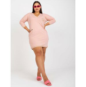 PUDROVÉ ŠATY/TUNIKA S LESKLOU APLIKACÍ RV-TU-7740.05P-POWDER PINK Velikost: ONE SIZE