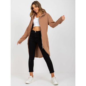 SVĚTLE HNĚDÁ DLOUHÁ MIKINA NA ZIP RV-BL-4858-1.99P-LIGHT BROWN Velikost: S/M