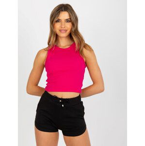 FUCHSIOVÝ ŽEBROVANÝ CROP TOP AP-TP-109.17-FUCHSIA Velikost: M