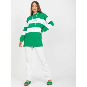 BÍLO-ZELENÁ PRUHOVANÁ MIKINA S KAPUCÍ -RV-BL-8074.98-BIAŁO-WHITE-GREEN Velikost: S/M