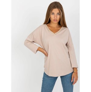 BÉŽOVÉ DÁMSKÉ TRIČKO S VÝSTŘIHEM RV-BZ-8050.04-BEIGE Velikost: S/M