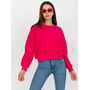 TMAVĚ RŮŽOVÁ DÁMSKÁ CROP MIKINA S FLITRY RV-BL-8067.88-FUCHSIA Velikost: L/XL